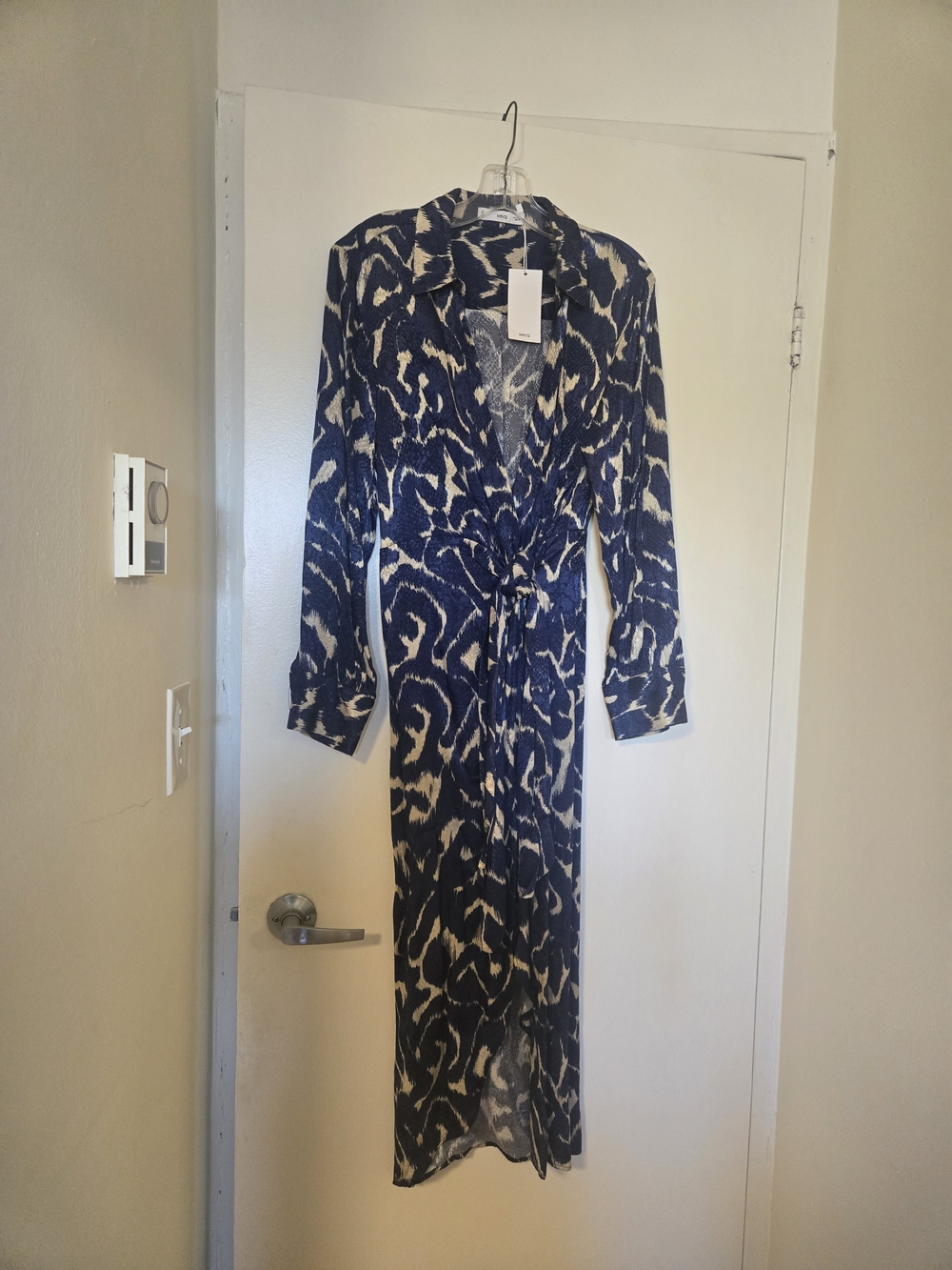 Mango by Mango Blue Patterned Wrap Dress